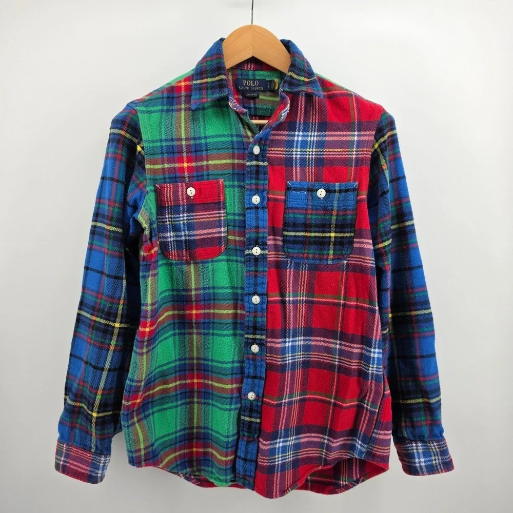 Polo Ralph Lauren Mens S Patchwork Plaid Flannel Shirt Multi Color Classic Fit